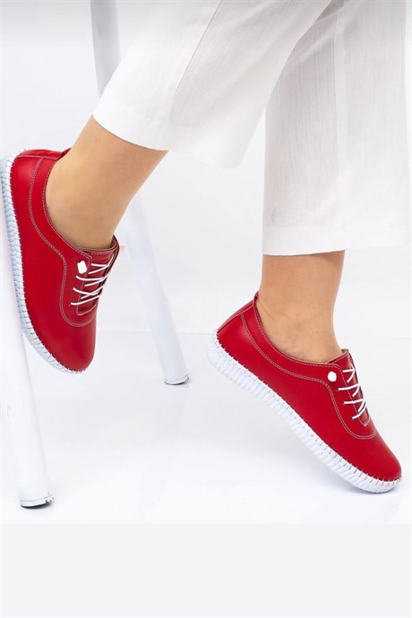 Kadın Kırmızı Hakiki Deri Comfort Ayakkabı