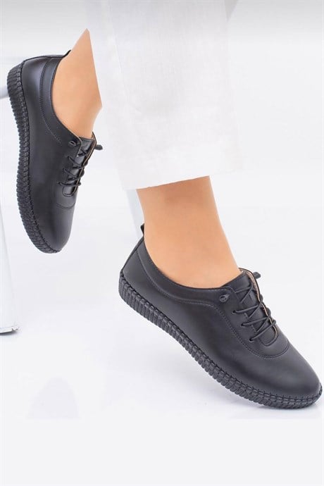 Kadın Siyah Hakiki Deri Comfort Ayakkabı