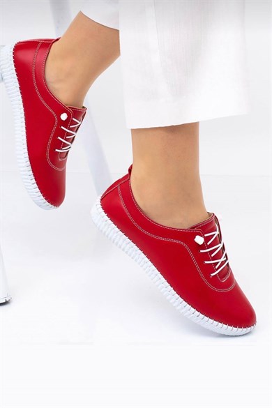 Kadın Kırmızı Hakiki Deri Comfort Ayakkabı