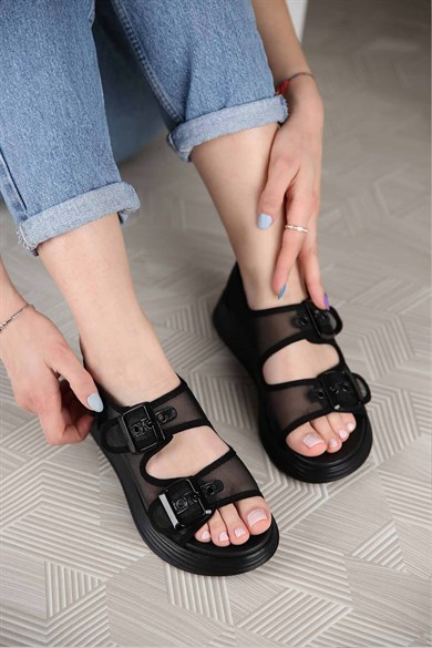 Kadın Tül Dolgu Topuk Sandalet